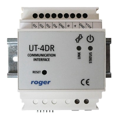  Roger UT4DR 35 mm-es DIN sínre szerelhető TCP/IP kommunikációs illesztő, RS485-10/100 BaseT Ethernet átalakító, statikus vagy dinamikus IP cím