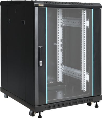 Pulsar ZRS1566 19" 15U 600x600 álló rack szekrény, készre szerelt, fekete