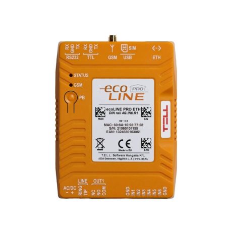 TELL ecoLINE-PRO-4G-ETH-DIN EcoLINE PRO telefonvonali emulátor, 4G, Ethernet, 6 zónabemenet, 1 relés kimenet, DIN-re szerelhető
